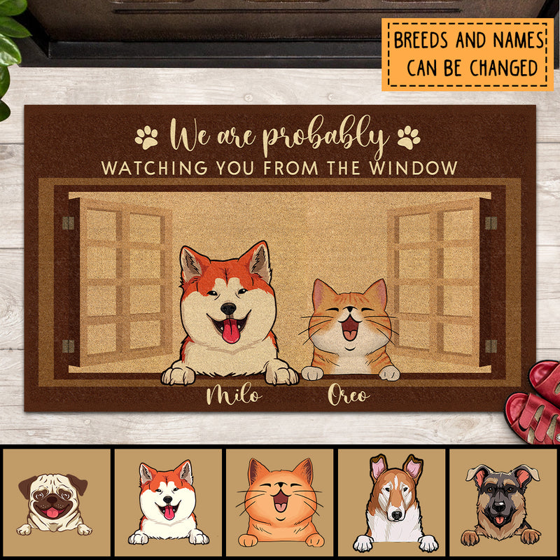 We Are Probably Watching You From The Window, Cute Naughty Pet, Housewarming Gift, Personalized Dog & Cat Lovers Doormat