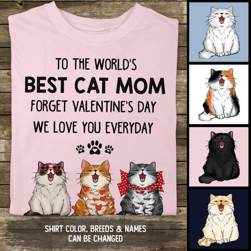 To The World's Best Cat Mom, Chubby Laughing Cat With Valentine Costume, Gift For Cat Mom, Personalized Cat Lovers T-shirt
