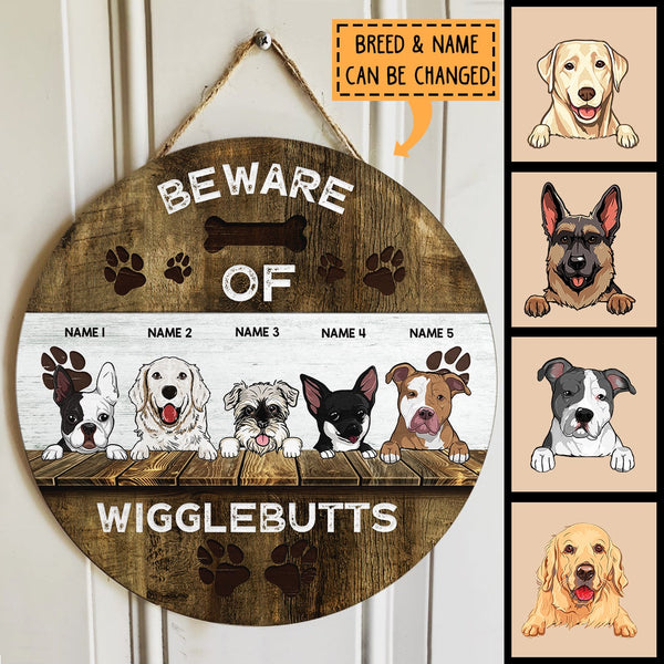 Beware Of Wigglebutts, Door Hanger, Dog Dad Gift, Dog Mom Gift, Personalized Dog Breed Door Sign