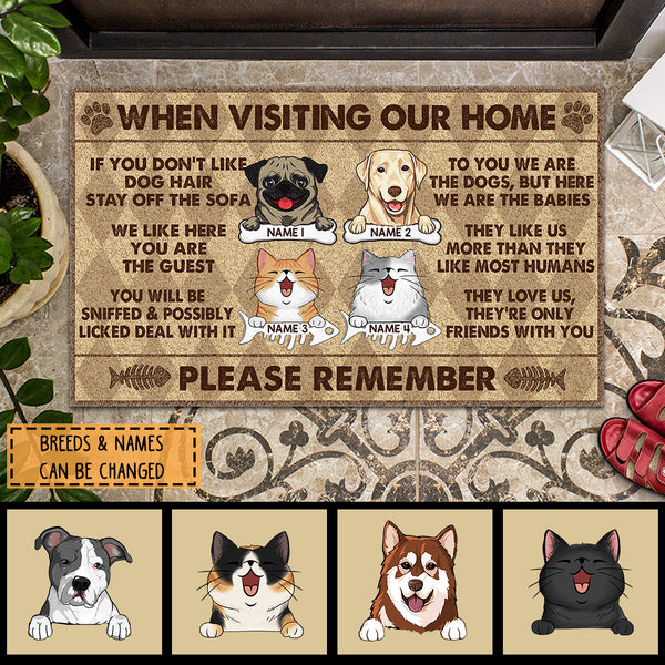 When Visiting Our Home, Please Remember, Funny Pet Rules, Argyle Pattern Background, Personalized Dog & Cat Lovers Door Mat
