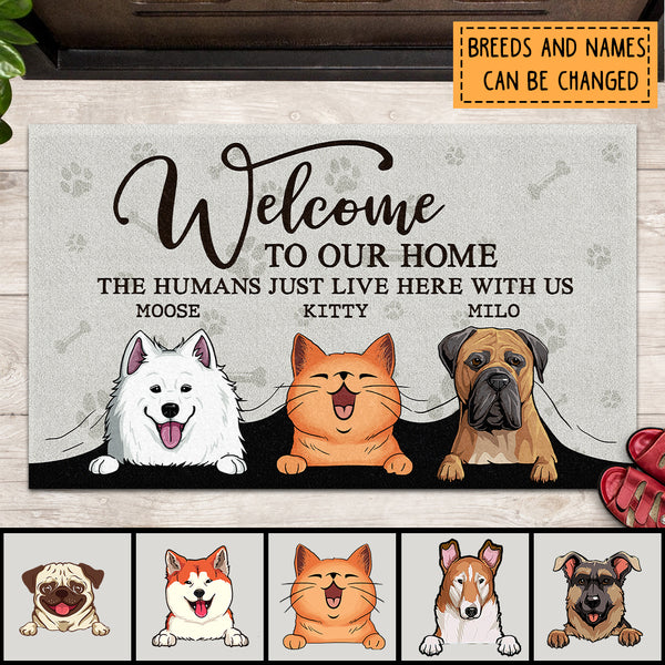 Personalized Funny Dog Cat Family Doormat, Housewarming Gift, Welcome Mat, Dog Cat Decorative Mat, Pet Lover Gift
