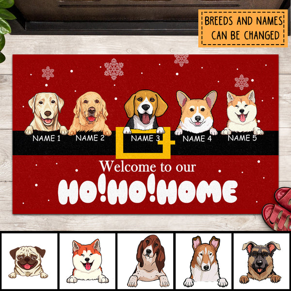 Personalized Dog Christmas Doormat, Welcome To Our Ho Ho Home, Dog Lovers Gift, Welcome Mat, Christmas Decor