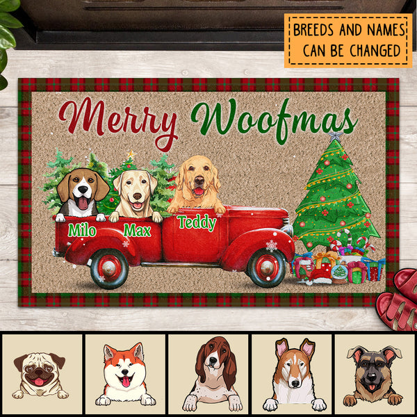 Merry Woofmas, Christmas Doormat, Dog Welcome Mat, Dog Lover Gift, Rustic Home Decor, Personalized Dog Mom Gift Doormat