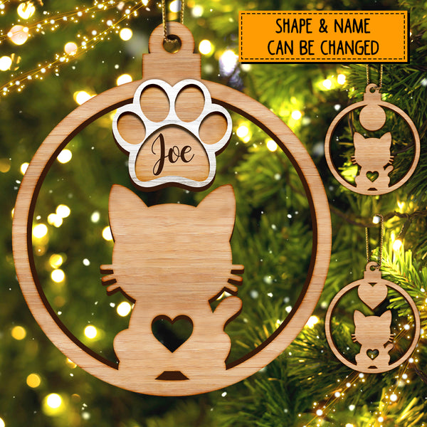 Cute Cat With Name, Customized Wooden Shape Ornament, Personalized Cat Lovers Decorative Christmas Ornament
