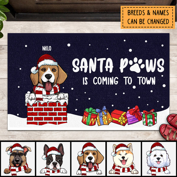 Santa Paws Is Coming To Town, Dog Welcome Doormat, Dog Lover Gifts, Front Door Mat, Personalized Doormat, Home Decor
