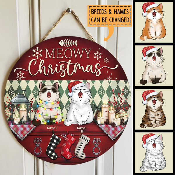 Meowy Christmas - Green Argyle - Christmas Costume - Personalized Cat Door Sign