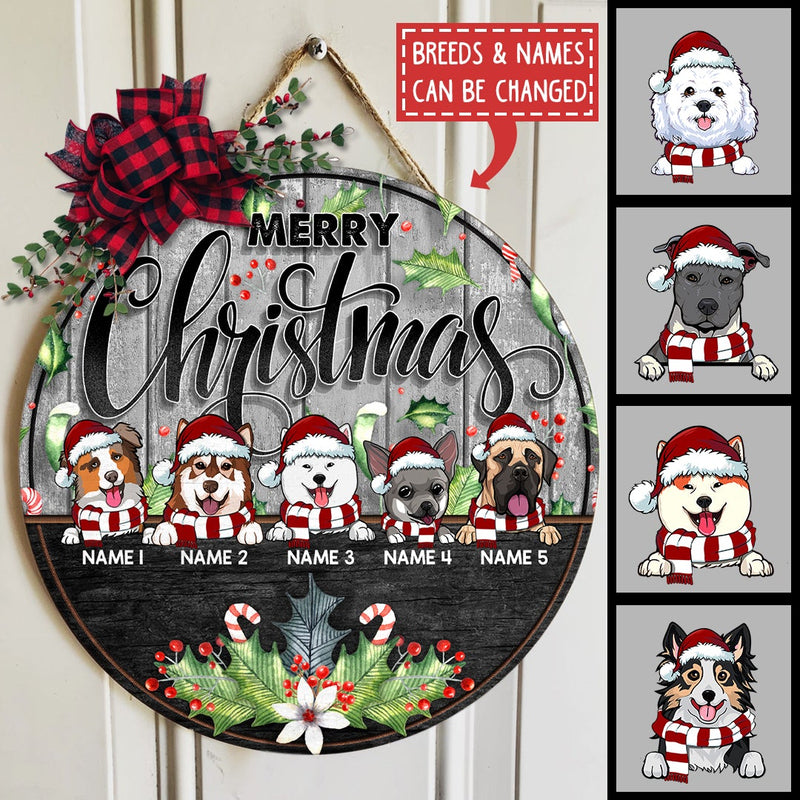 Merry Christmas - Black & Grey Wooden - Personalized Dog Christmas Door Sign