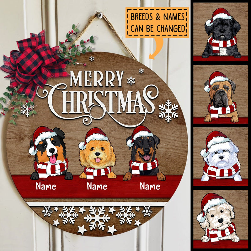 Merry Christmas - Brown Wooden - Personalized Dog Christmas Door Sign