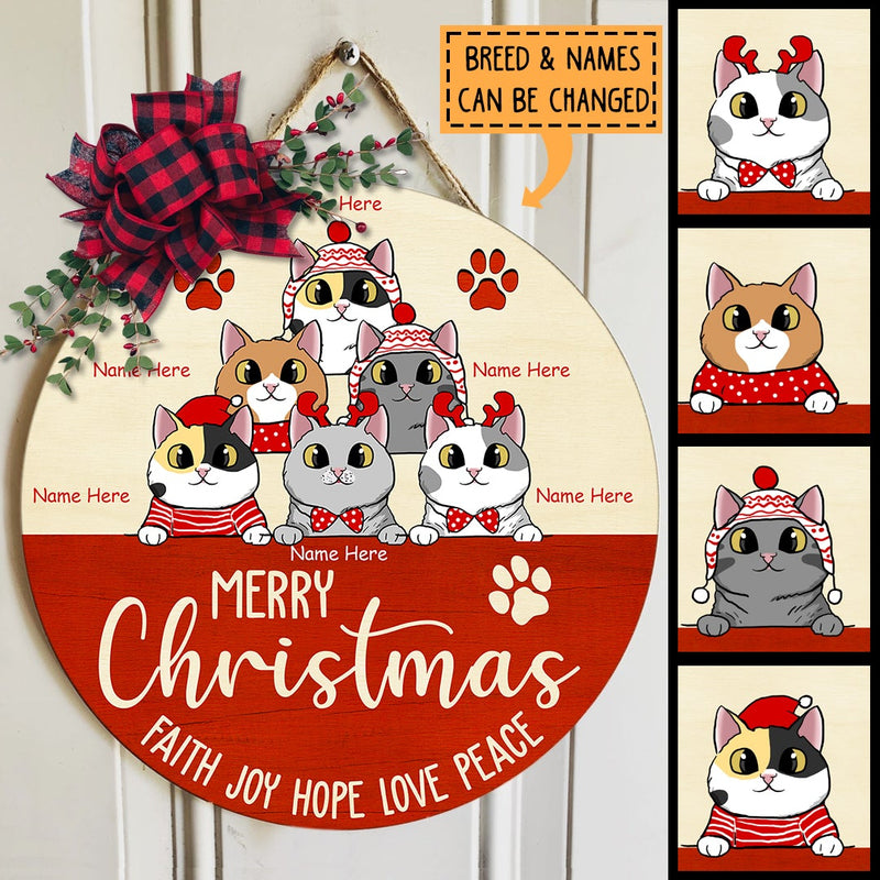 Merry Christmas - Faith Joy Hope Love Peace - Christmas Costume - Personalized Cat Christmas Door Sign