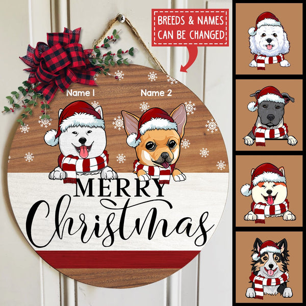 Merry Christmas - Pale Wooden - Personalized Dog Christmas Door Sign