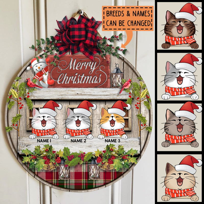 Merry Christmas - Wood Wall With Windows- Personalized Cat Christmas Door Sign