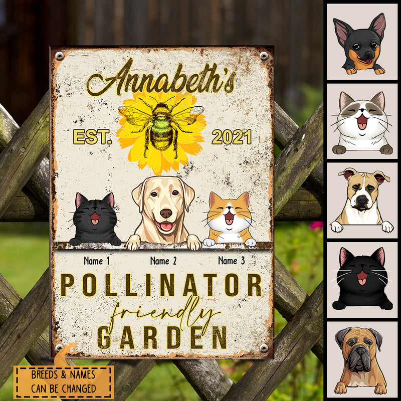 Metal Garden Sign, Gifts For Pet Lovers Pollinator-Friendly Garden Bee And Flower Sign