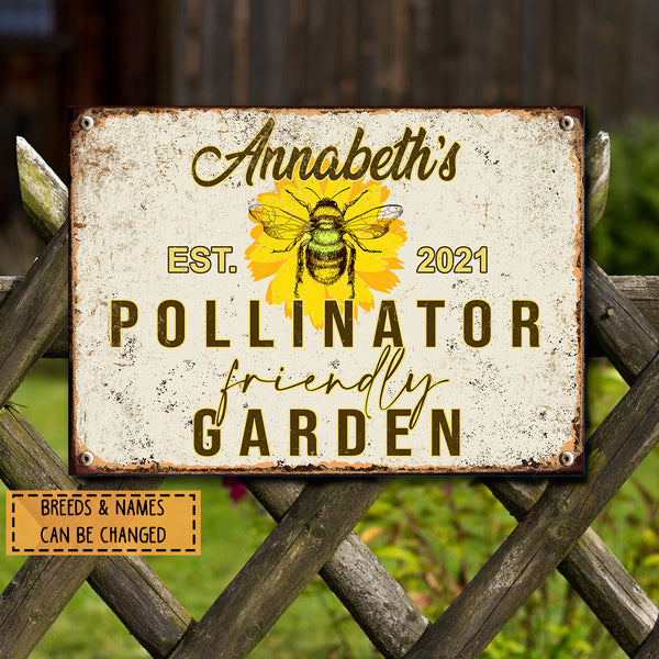 Metal Garden Sign, Pollinator Friendly Garden Bee And Flower, Personalized Housewarming Gifts