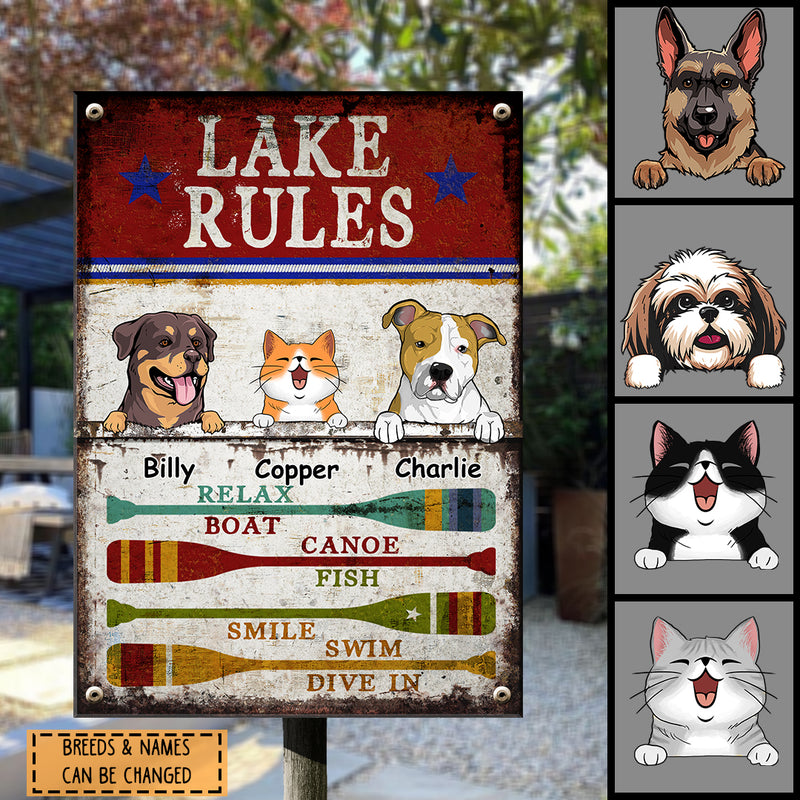 Metal Lake Sign, Gifts For Pet Lovers, Lake Rules Relax Boat Canoe Fish Smile Swim Dive In