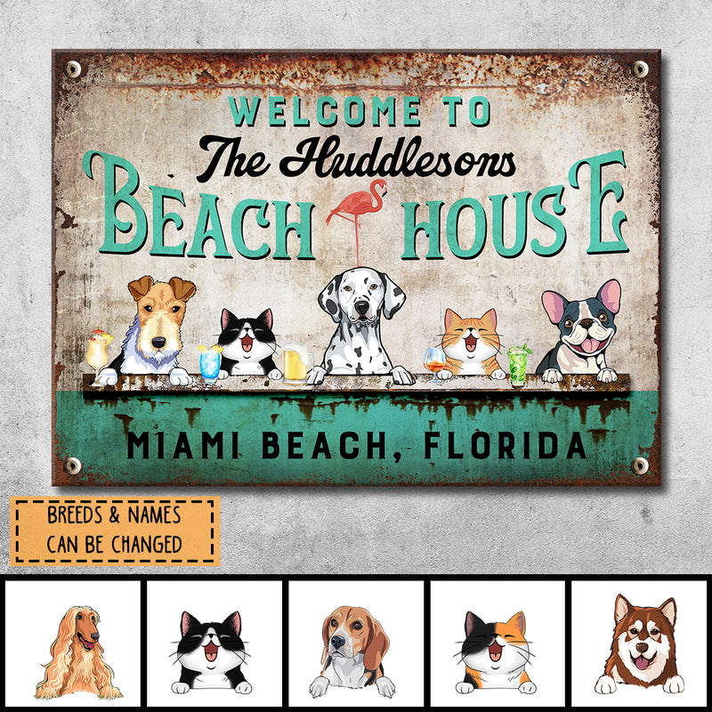Metal Welcome Signs, Gifts For Pet Lovers, Welcome To Our Beach House Personalized Home Sign