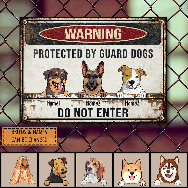 Metal Yard Sign, Gifts For Dog Lovers, Protected By Guard Dogs Do Not Enter Funny Warning Signs