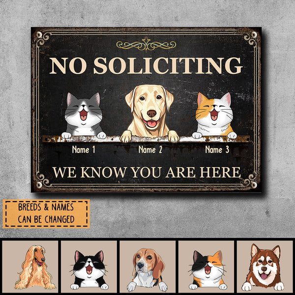 Metal Yard Sign, Gifts For Pet Lovers, No Soliciting We Know You Are Here Vintage Signs