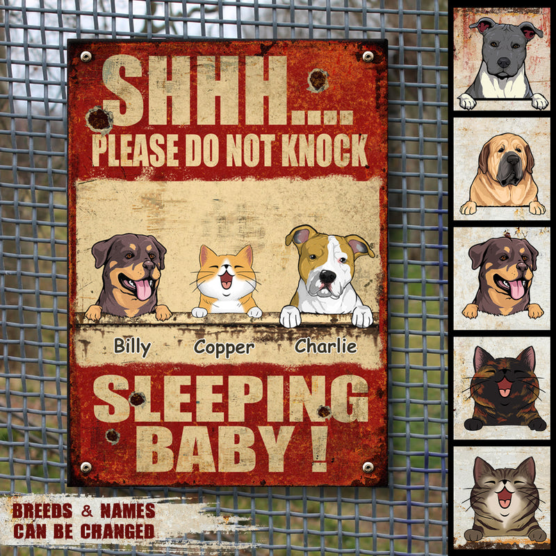 Metal Yard Sign, Gifts For Pet Lovers, Shh Please Don't Knock Sleeping Baby Funny Warning Signs