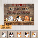 Welcome To Family Bar, Beer Wine Shots Shooters, Where Great Minds Drink Alike, Classic Wooden Theme, Personalized Cat Breeds Metal Sign