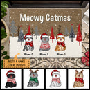Meowy Catmas, Argyle Pattern Coir Yarn, Personalized Cat Christmas Doormat