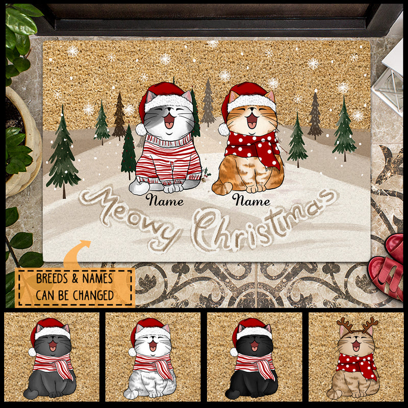 Meowy Christmas - Brown Snow Field - Personalized Cat Christmas Doormat