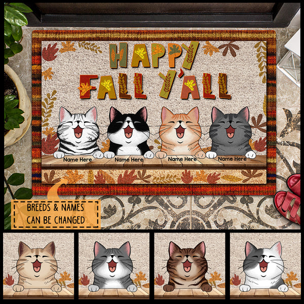 Happy Fall Y'all - Laughing Cats - Personalized Cat Autumn Doormat