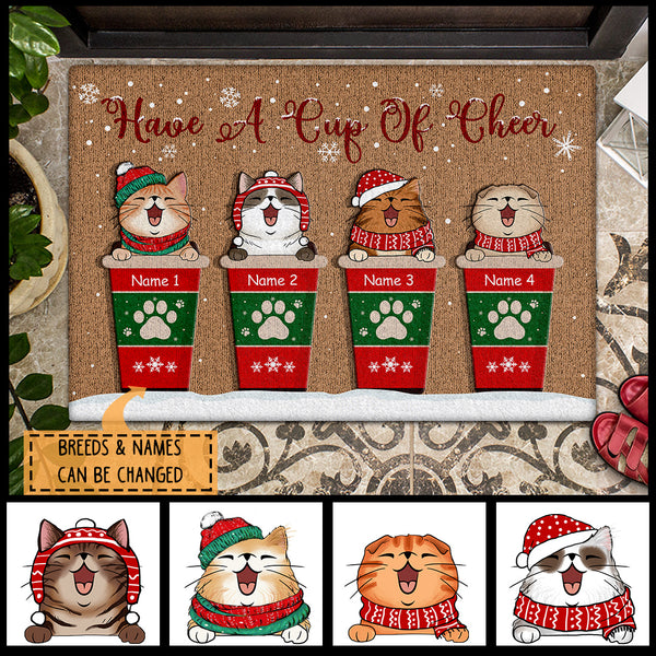Have A Cup Of Cheer, Cat Coffee Cup, Personalized Cat Breeds Doormat, Christmas Gifts For Cat Lovers