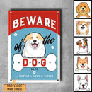 Beware Of The Dog, Dog Bone, Personalized Dog Breed Metal Sign, Metal Sign For Dog Lovers