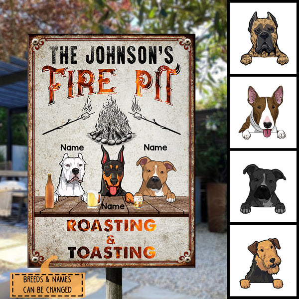 Family Fire Pit Roasting & Toasting, Dog & Beverage, Personalized Dog Lovers Metal Sign