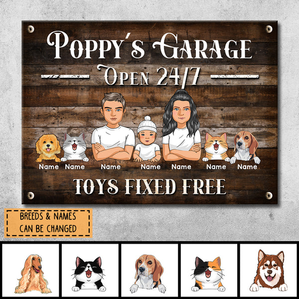 Welcome Metal Garage Sign, Gifts For Pet Lovers, Dad's Garage Often 24/7 Toys Fixed Free Funny Sign Wooden Style