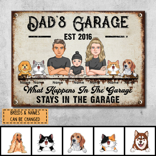 Welcome Metal Garage Sign, Gifts For Pet Lovers, Dad's Garage What Happens In The Garage Stays In  Vintage Style