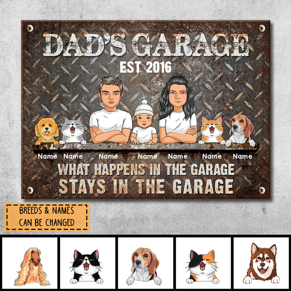 Welcome Metal Garage Sign, Gifts For Pet Lovers, Dad's Garage What Happens In The Garage Stays In The Garage