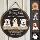 Shhh! Sleeping Baby And Excited Dogs - Please Do Not Knock Or Ring The Bell - Call Or Text Us - Personalized Dog Door Sign