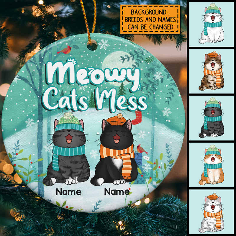 Meowy Cats Mess, Winter Bauble, Personalized Cat Breeds Ornament, Ceramic Christmas Ornament