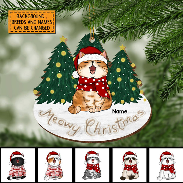 Personalised Meowy Christmas Pine Trees Shaped Wooden Ornament - Personalized Cat Lovers Decorative Christmas Ornament
