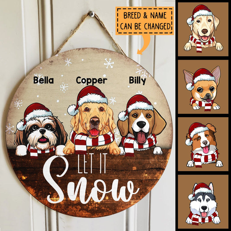 Personalised Let It Snow - Brown Wooden - Personalized Dog Christmas Door Sign