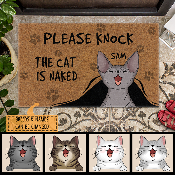 Personalized Cat Breed Doormat, Gifts For Cat Lovers, Please Knock The Cat Is Naked Funny Doormat