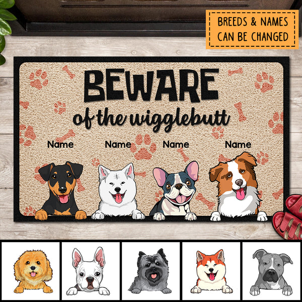 Personalized Dog Breeds Doormat, Gifts For Dog Lovers, Beware Of The Wigglebutt Funny Warning Mat