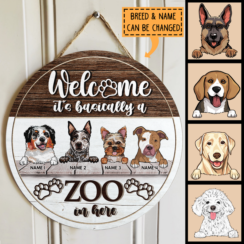 Personalized Wood Signs, Gifts For Dog Lovers, It's Basically A Zoo In Here Welcome Door Signs