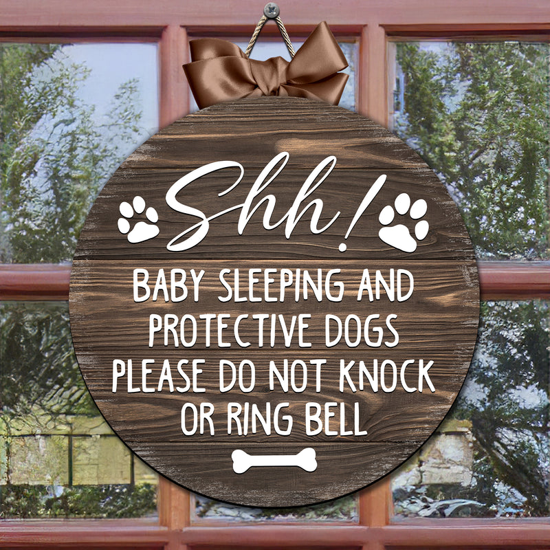 Personalized Wood Signs, Gifts For Dog Lovers, Shh Sleeping Baby And Protective Dogs Please Do Not Knock