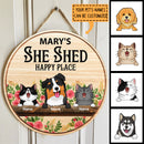 Personalized Wood Signs, Gifts For Pet Lovers, She Shed Happy Place Flower Vintage Signs