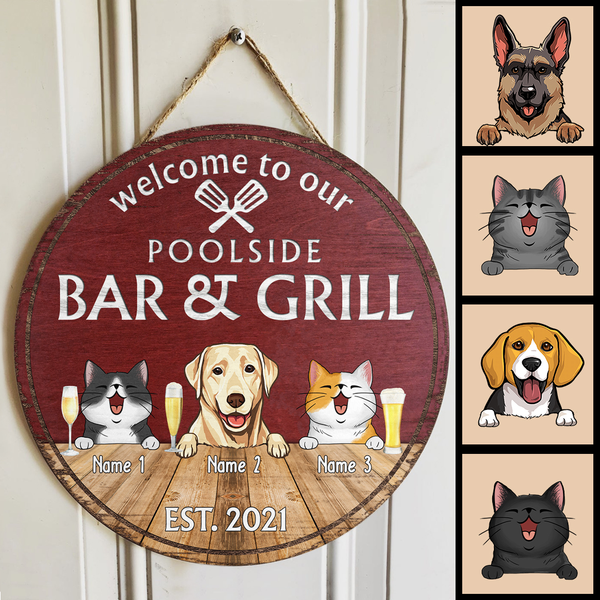 Poolside Bar & Grill Welcome Door Signs, Gifts For Pet Lovers, Couple Of Spatula Custom Wooden Signs