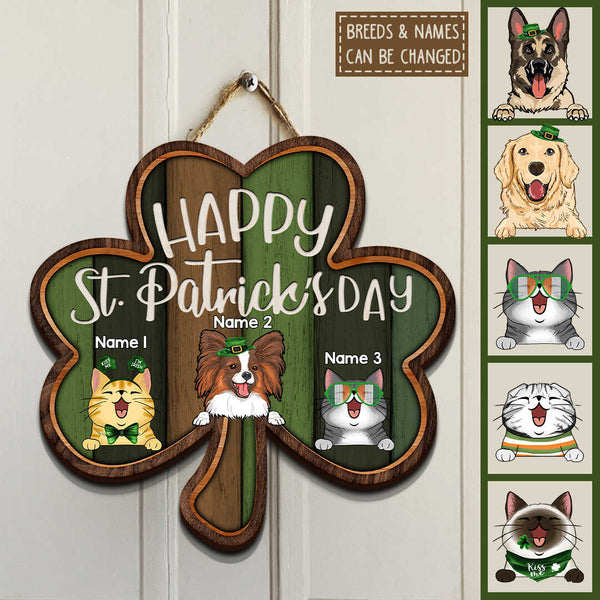 St. Patrick's Day Custom Wooden Signs, Gifts For Pet Lovers, Happy Holiday Shamrock Shaped Personalized Wood Sign