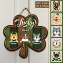 St. Patrick's Day Custom Wooden Signs, Gifts For Pet Lovers, Lucky Shamrock Shaped Personalized Wood Sign