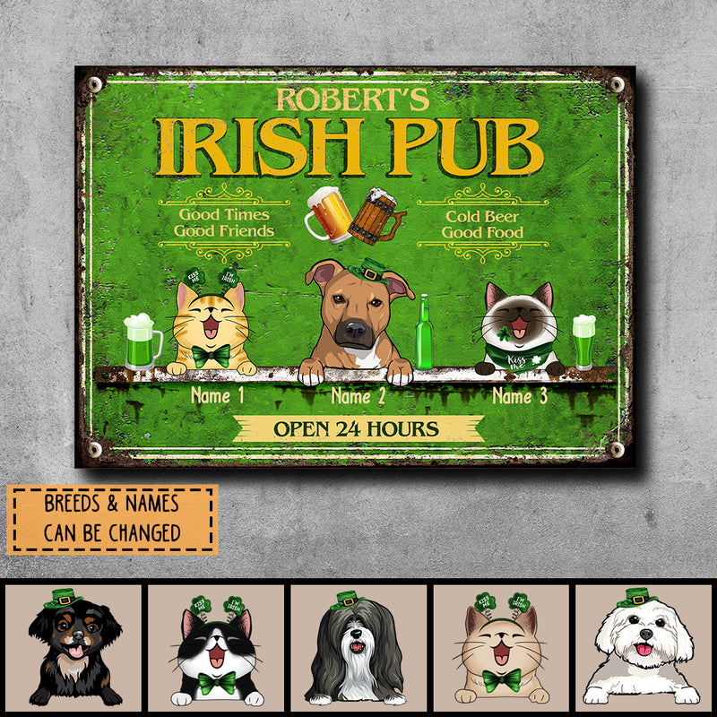 St. Patrick's Day Metal Bar Signs, Gifts For Pet Lovers, Irish Pub Good Times Good Friends Open 24 Hours