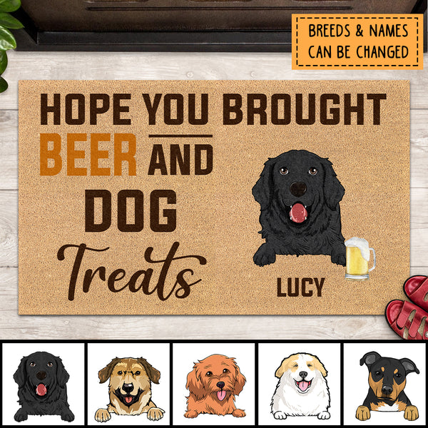 Hope You Brought Beer And Dog Treats, Dog & Beverage Doormat, Personalized Dog Breeds Doormat