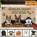 Spoiled Dogs And Their Household Staff Live Here, Dog Peeking From Curtain, Personalized Dog Breeds Doormat