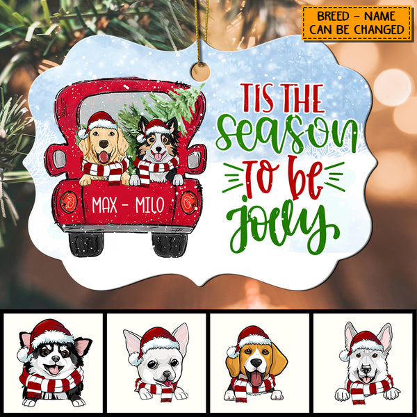 Tis Season To Be Jolly, Dog In The Red Truck, Personalized Dog Breed Aluminium Ornate Ornament, Christmas Home Decor