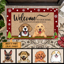 Welcome To Oue Home The Humans Just Live Here With Us, Snowflake & Star Doormat, Personalized Dog Breeds Doormat