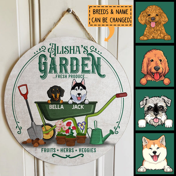 My Garden Fresh Produce Fruits Herbs Veggies, Dogs In The Wheelbarrow Door Hanger, Personalized Dog Breeds Door Sign